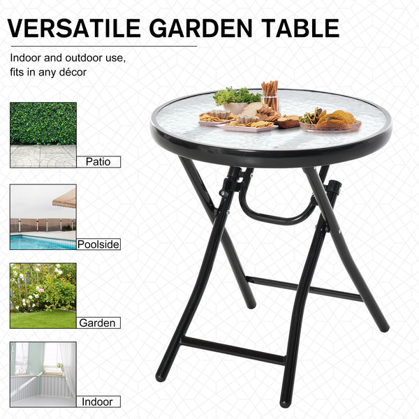 Table de patio ronde pliante avec plateau en verre trempé
