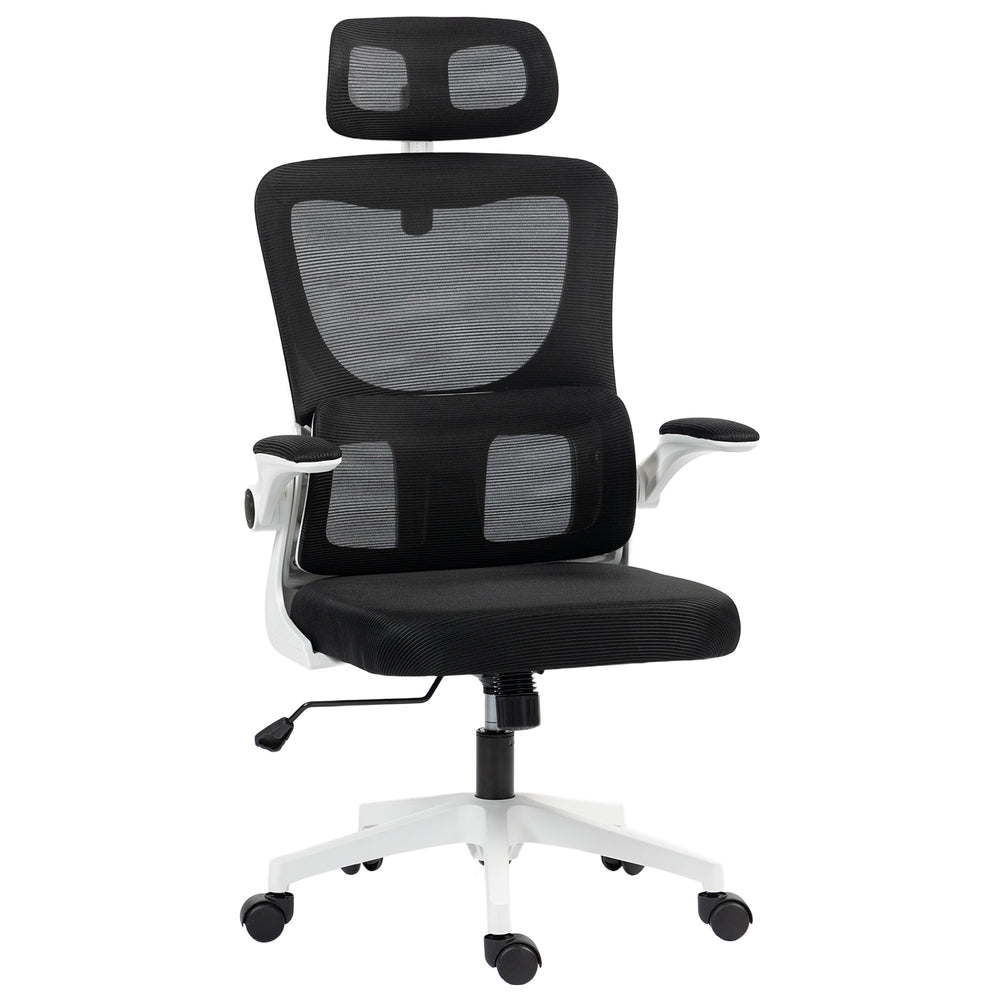 High-back mesh office chair with swivel headrest, black