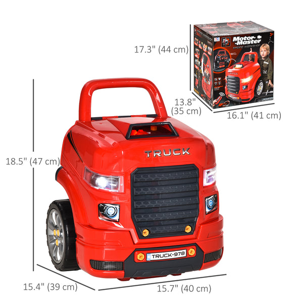 Mini gas station, kids' tool kit included, red 