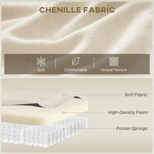 Canapé 3 places en chenille sans armature, assise large, coussins à ressorts, mousse haute densité, 3 coussins, blanc crème