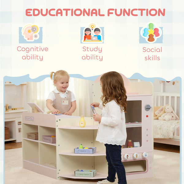 Children's Grocery Store Playset, Pretend Shop with Cash Register and ATM, Pink