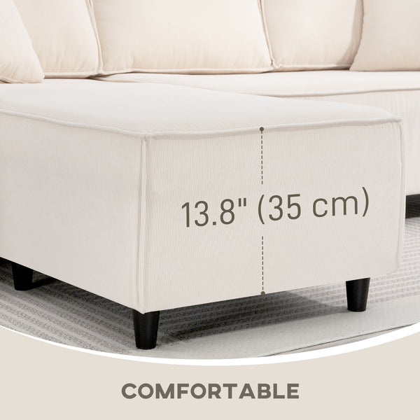 Canapé d'angle avec méridienne convertible, ressorts ensachés, 2 coussins, blanc crème
