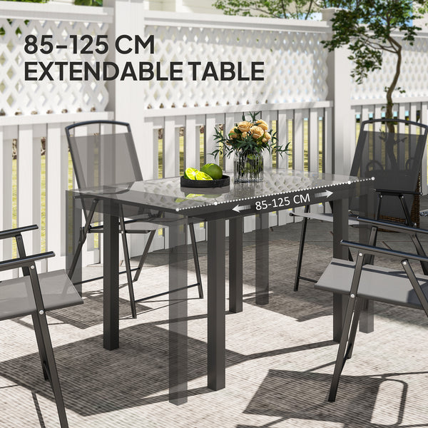 Extendable Patio Dining Table, 33.5"-49.2" Adjustable Outdoor Dining Table for 4-6 Person, with Tempered Glass Top, Metal Frame, for Lawn, Garden, Dark Grey