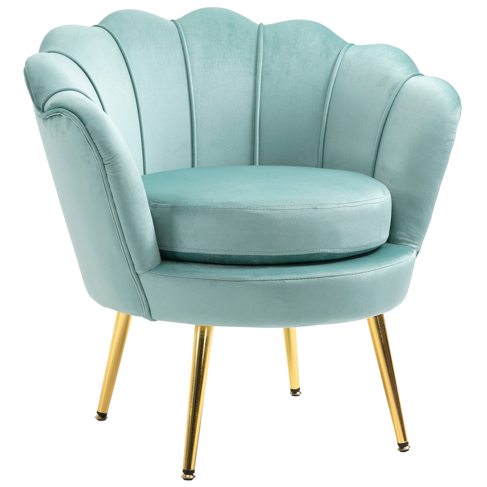 Fauteuil d'appoint lotus en tissu velours avec pieds en métal doré, vert