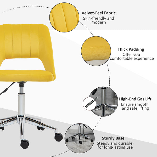 Mid-back office chair in yellow velvet.