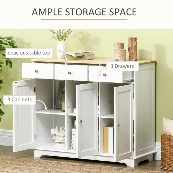 Modern buffet with cupboards, drawers and adjustable shelves, white