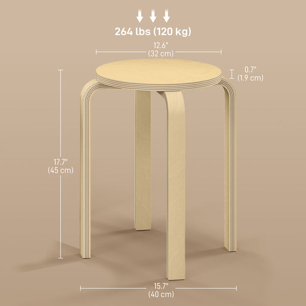 Round Stackable Chairs Set of 4, 18-Inch Backless Stacking Stools for Kitchen, Dining Room, Office, Outdoors