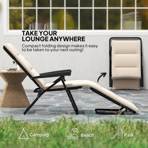 Chaise longue inclinable avec dossier réglable sur 6 positions, beige