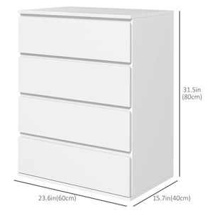 Commode 4 tiroirs, finition brillante, avec glissières métalliques et poignées rainurées, blanc