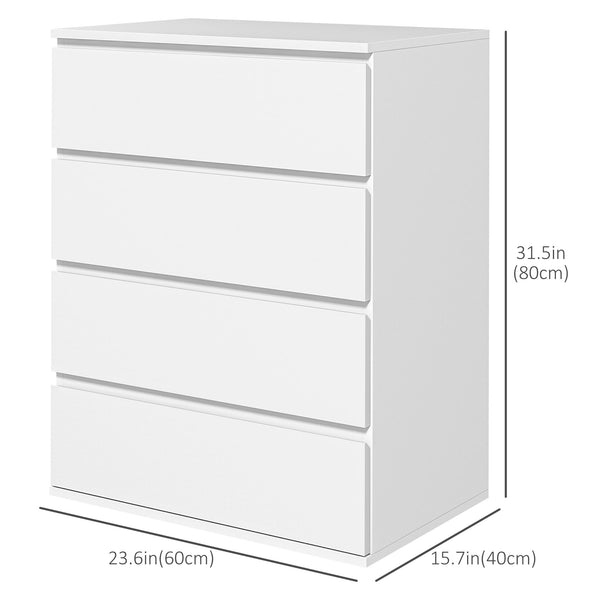 Commode 4 tiroirs, finition brillante, avec glissières métalliques et poignées rainurées, blanc