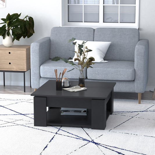 Table basse simple et moderne à 2 niveaux avec étagère inférieure pour salon, noire