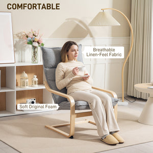 Fauteuil moderne rembourré avec pieds et accoudoirs incurvés, gris clair