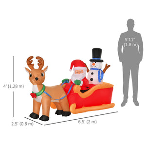 Père Noël gonflable et bonhomme de neige sur traîneau avec renne de 2m