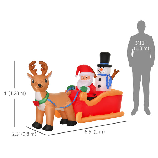Père Noël gonflable et bonhomme de neige sur traîneau avec renne de 2m