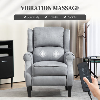 Fauteuil inclinable à massage par vibrations avec repose-pieds extensible, télécommande, poche, gris