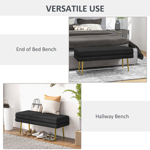 Pouf de rangement en velours avec pieds en acier, noir