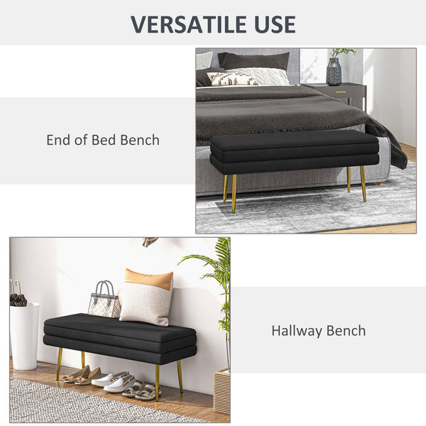 Pouf de rangement en velours avec pieds en acier, noir