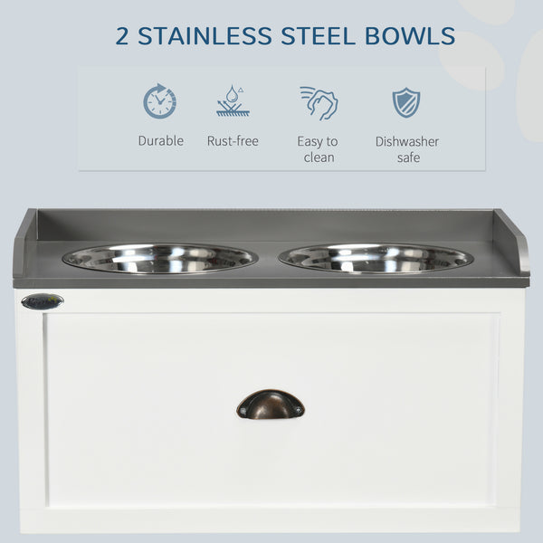 Gamelles surélevées pour chiens avec rangement, blanc