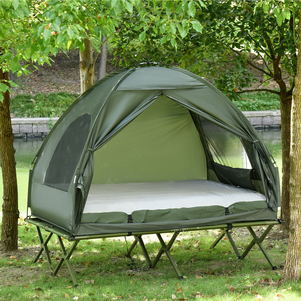 Tente de camping pliable et portable, matelas pneumatique avec sac de transport et pompe, abri de randonnée, lit de couchage, vert foncé