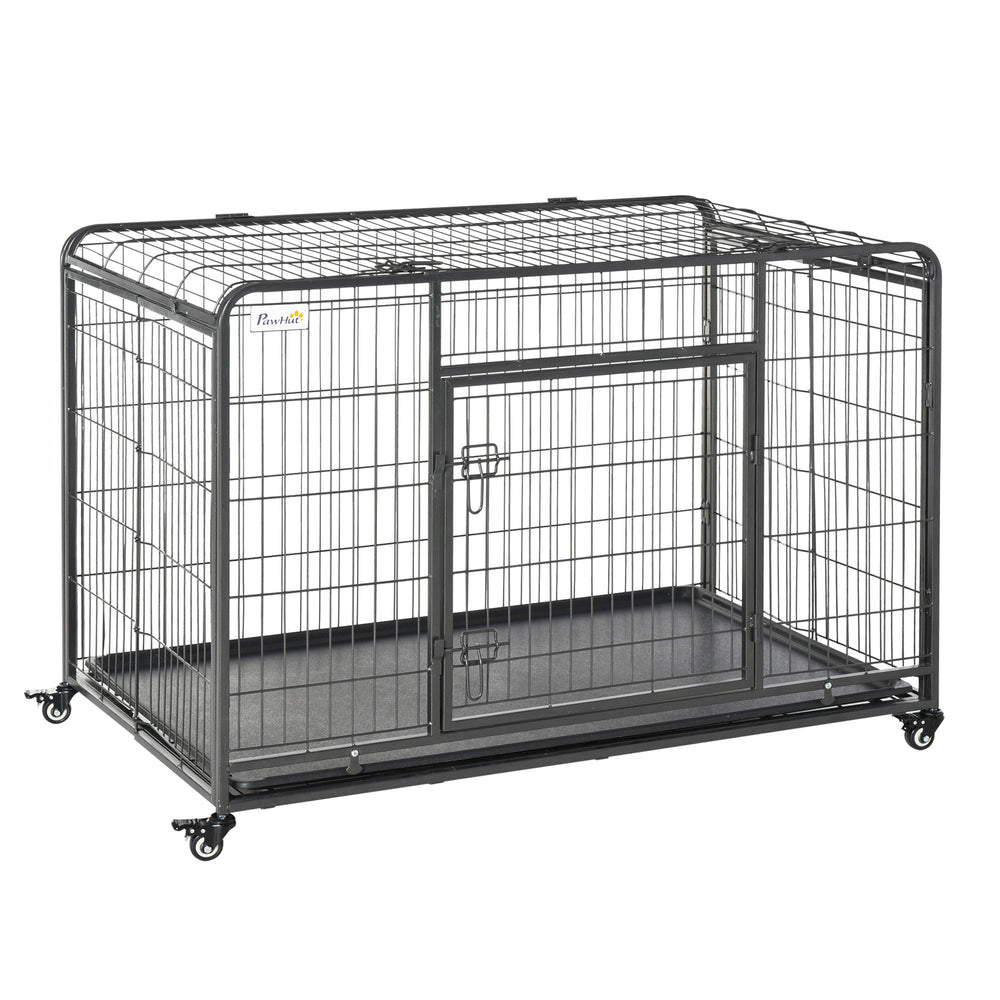 Cage pliable ultra-résistante avec double porte, roulettes verrouillables et plateau