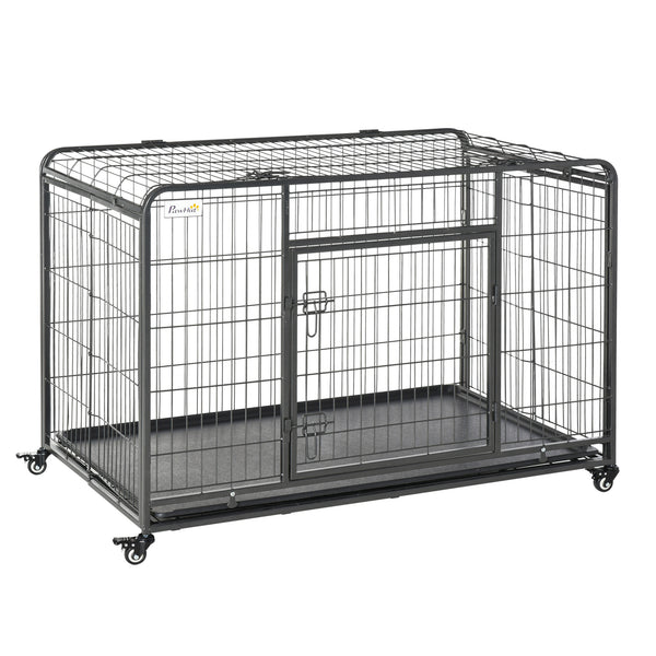 Cage pliable ultra-résistante avec double porte, roulettes verrouillables et plateau