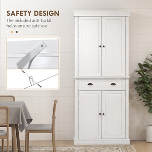 Armoire de cuisine haute avec tiroir et étagères réglables, blanche
