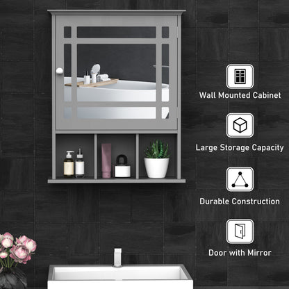 Armoire de salle de bain avec porte miroir et 3 étagères, gris