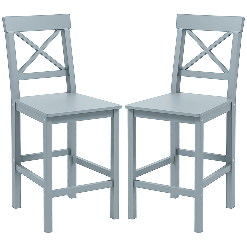 Set of 2 wooden bar stools, grey
