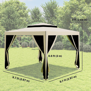 10' x 10' Outdoor Canopy Tent Party Tent with Mesh Netting and Double Tier Roof for Backyard, Garden, Patio, Beige