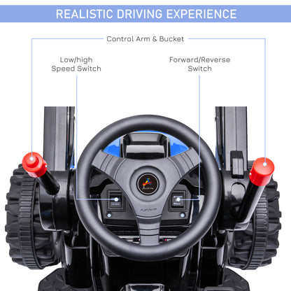 6V Battery Powered Kids Tractor, Ride-On Excavator, Music, Front Headlight, Reverse, Blue