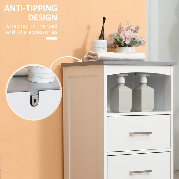 Bathroom storage unit with 3 drawers and open compartment, white