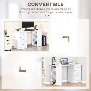 Bureau 47 pouces avec étagères de rangement à 3 niveaux, blanc