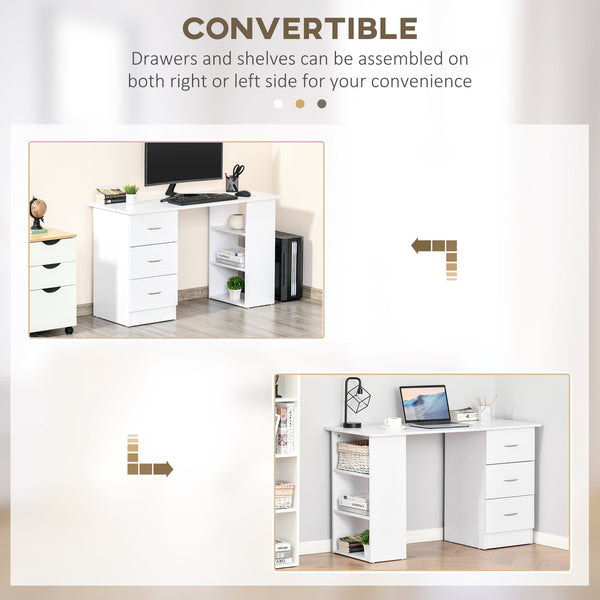 Bureau 47 pouces avec étagères de rangement à 3 niveaux, blanc