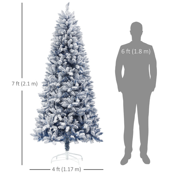 Sapin de Noël artificiel bleu givré de 7 pieds