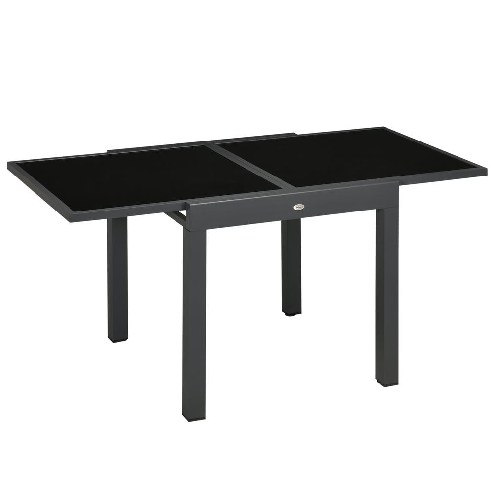 Table de jardin extensible avec structure en aluminium et plateau en verre trempé, noire