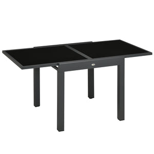 Table de jardin extensible avec structure en aluminium et plateau en verre trempé, noire