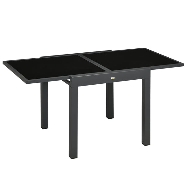 Table de jardin extensible avec structure en aluminium et plateau en verre trempé, noire