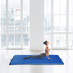 Tapis de gymnastique pliable 1,22 m x 2,42 m x 5 cm, avec poignées de transport, pour yoga, MMA, arts martiaux, étirements et exercices de base, bleu foncé