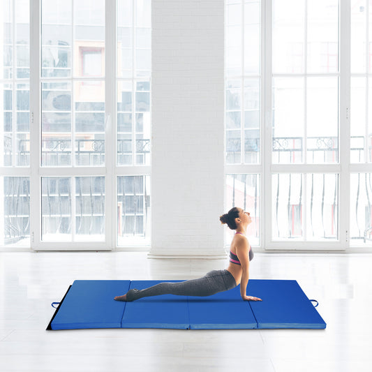 Soozier 1.22m x 2.42m x 5cm Foldable Gym Mat with Carry Handles for Yoga, MMA, Martial Arts, Stretching &amp; Core Exercises, Dark Blue