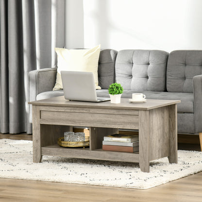 Table centrale relevable pour salon, effet chêne
