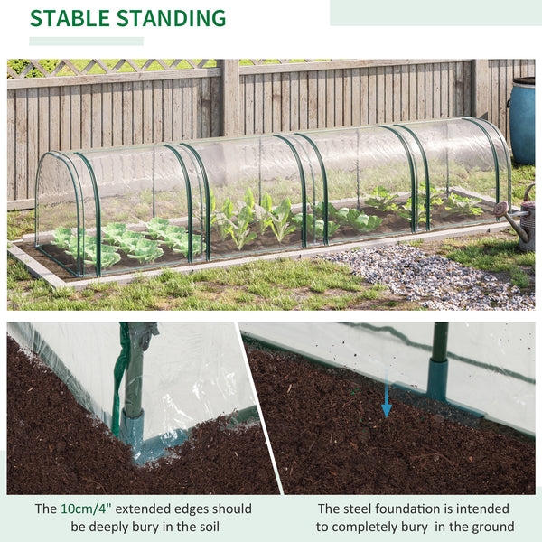 Portable tunnel greenhouse with 4 zippered doors, transparent