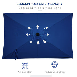 Parasol de 9,7 pieds avec 22 lumières solaires LED et inclinaison, bleu foncé