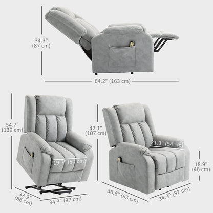 Fauteuil releveur pour seniors, fauteuil inclinable électrique en microfibre avec télécommande, gris clair