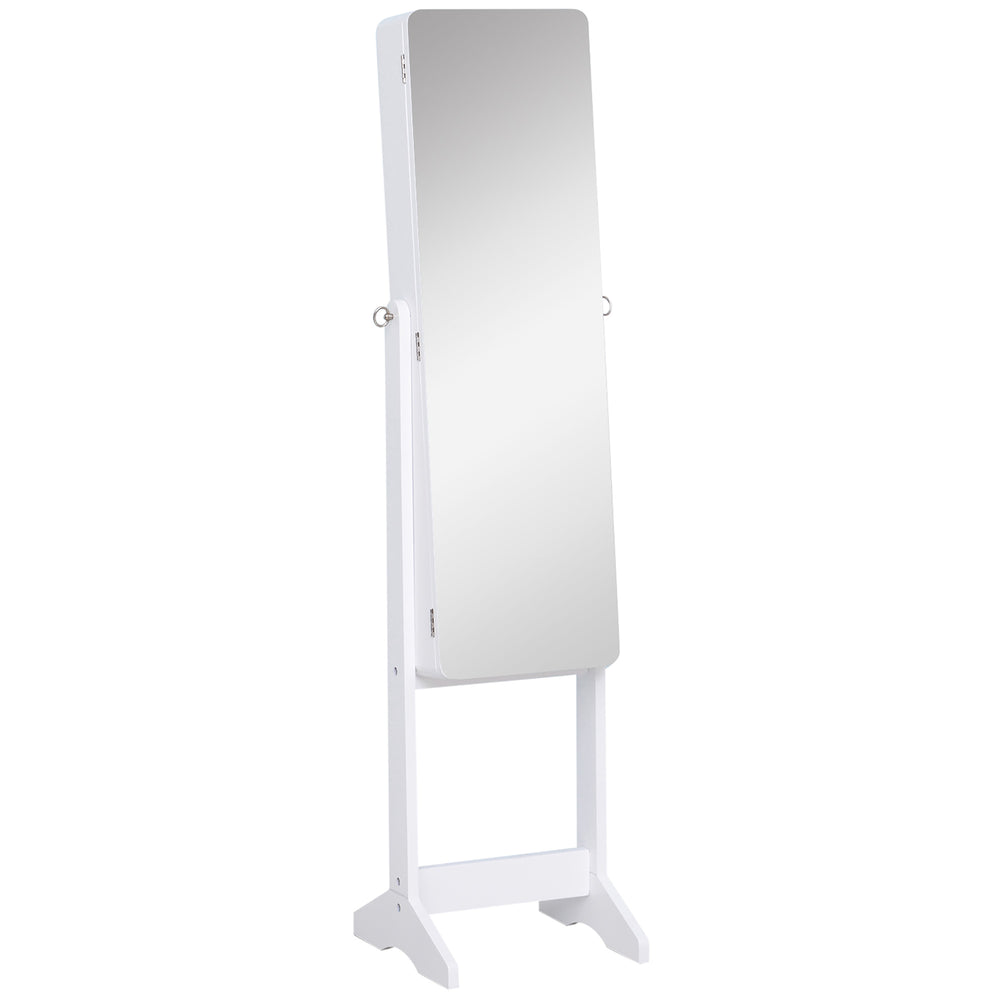 Armoire à bijoux sur pied avec miroir, éclairage LED et support, blanc
