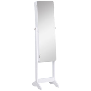 Armoire à bijoux sur pied avec miroir, éclairage LED et support, blanc