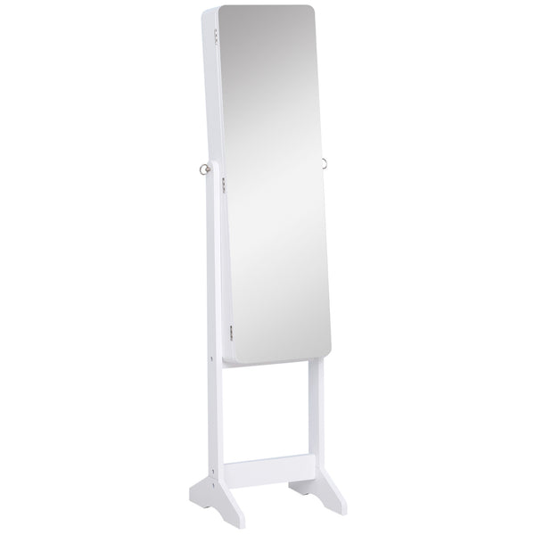 Armoire à bijoux sur pied avec miroir, éclairage LED et support, blanc
