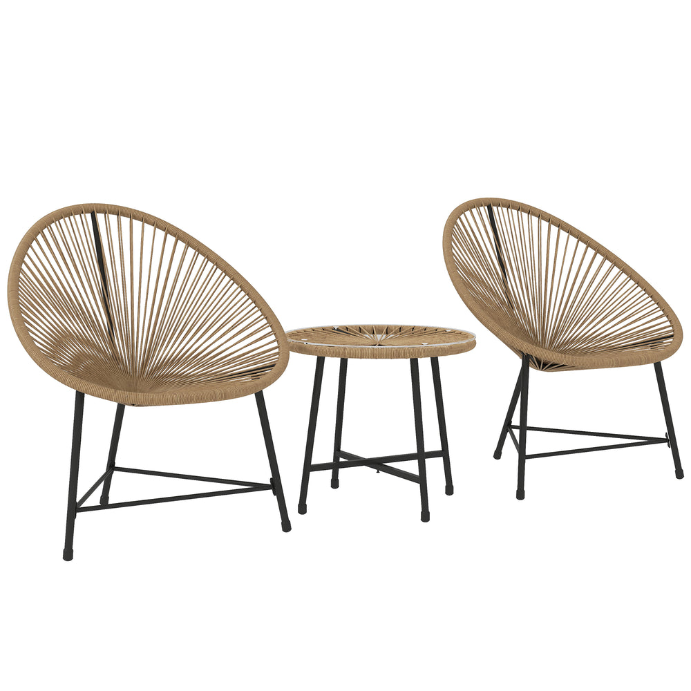 Ensemble bistro d'extérieur  en résine tressée 3 pièces avec chaises Acapulco et table à plateau en verre, bois naturel