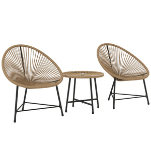 Outdoor Bistro Set, 3 Piece Wicker Patio Furniture Set with Acapulco Chairs and Glass-Top Table, Natural Wood