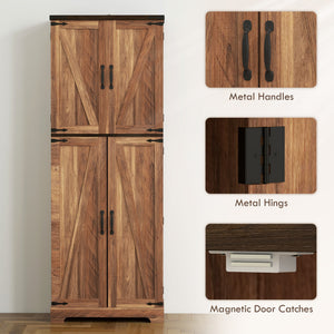 Armoire garde-manger haute effet bois brun avec 10 tablettes et 8 porte-épices