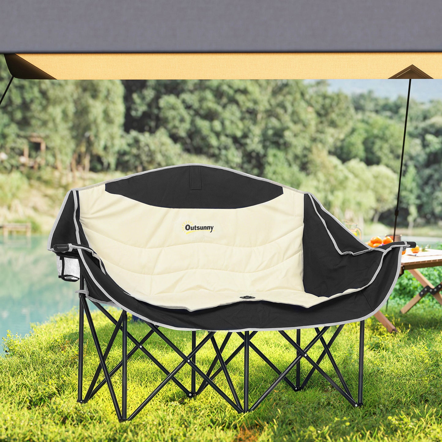Chaise de camping double avec porte-gobelets et sac de transport, capacité de charge : 250 kg, kaki